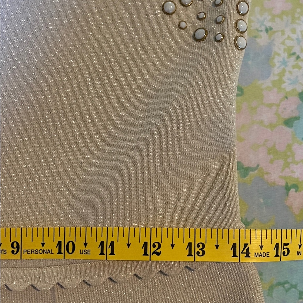 Sandro | Ariane Faux Pearl-Embellished Knitted Dress Gold Metallic Size 38/6 - Picture 11 of 15